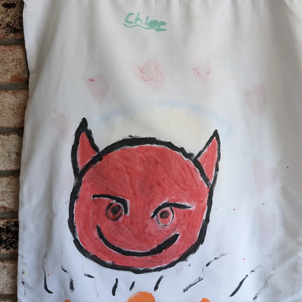 😇👿 Hand Painted Chloe Kids Angel Devil Emoji Pillowcase Trick or Treat Bag
